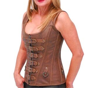 Brown Buckle Strap Corset Top